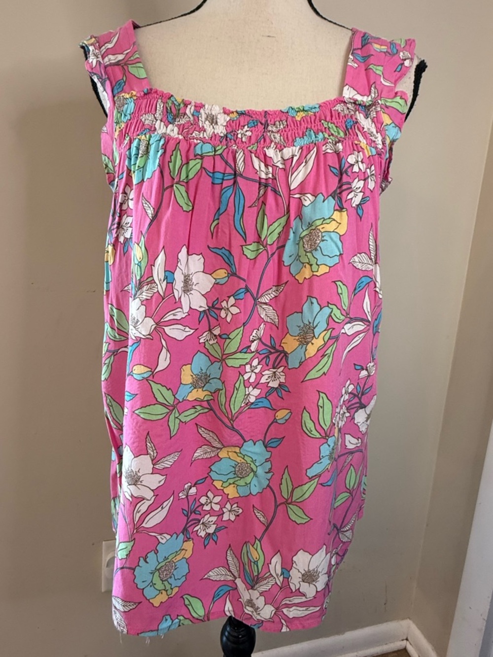 Stacatto boho floral ruffled tank top pink multicolor SZ M